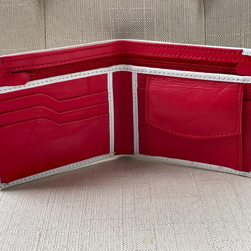 Leather Billfold Red/White Genuine Leather Wallet Handmade Card Holder Purse